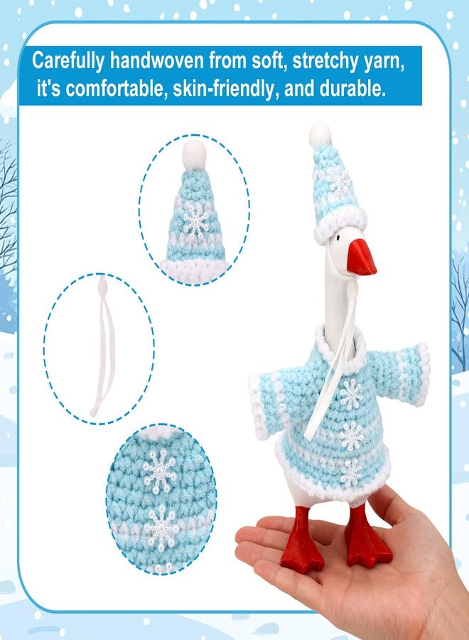 Sinbana Winter 7in/17.78cm Mini Desk Goose Outfits, Snowflake Knitted Goose Clothes & Hat for Desktop Magnetic Geese Key Holder Christmas Holiday Small Statue Decor - Image 4
